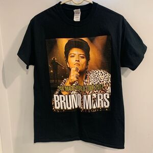 Bruno Mars Black Graphic Concert  Short Sleeve T-Shirt